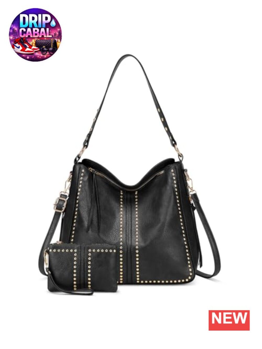 Vegan Leather Hobo Bag and Wallet Set w/ Adjustable Strap Large Tote